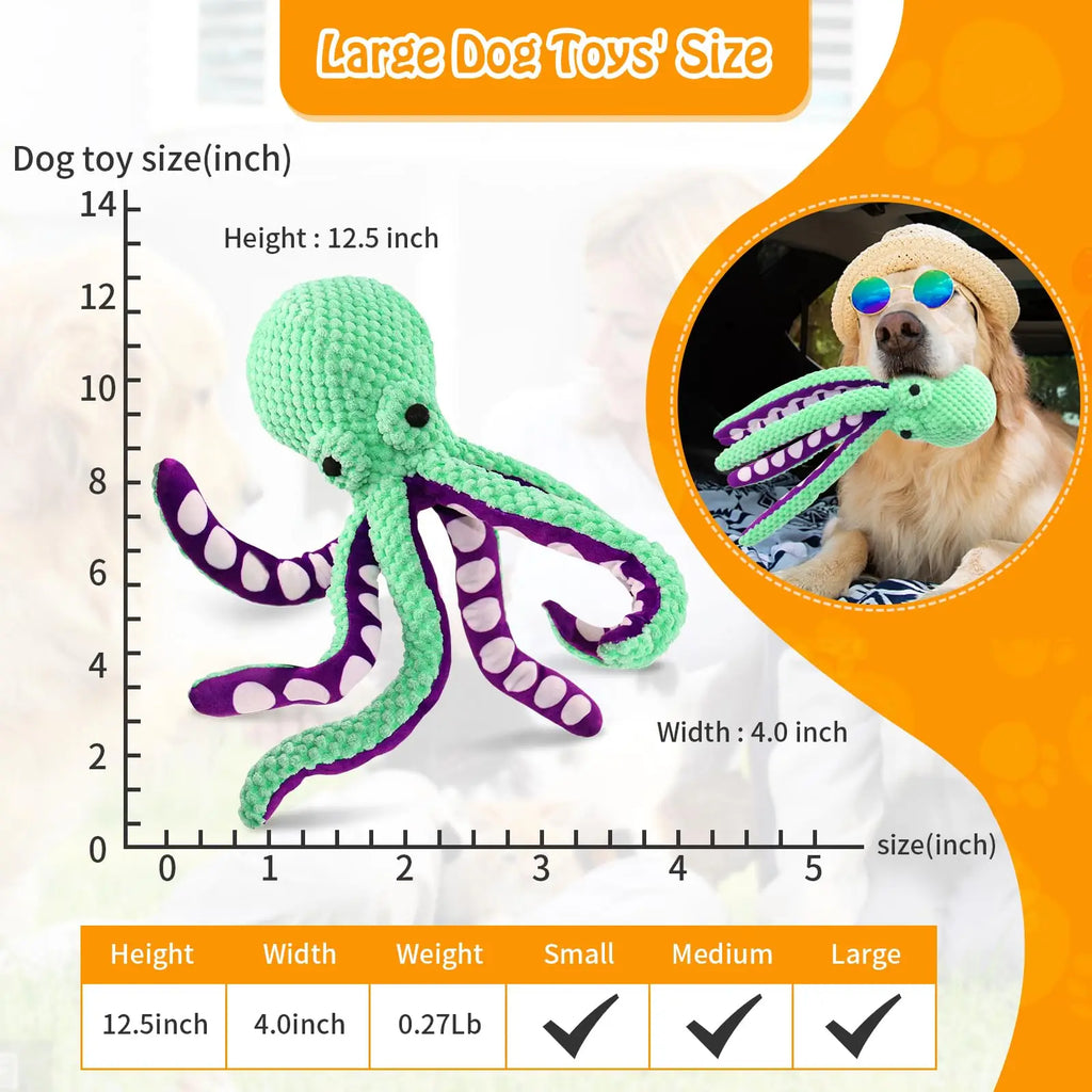 Squeaky Octopus Plush Dog Toy Indestructible Teething Chew Toy Interactive Sound Pet Stress Relief Boredom Toy for Dogs Cats