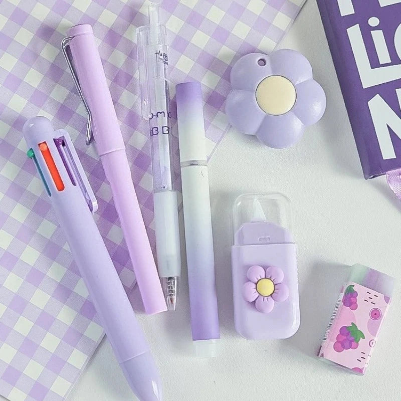 7pcs/set Cream Color Cute Stationery Set Office Supplies School Student Gift Kawaii Writing Supplies