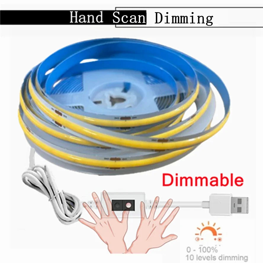 Striscia LED COB USB 5V dimmerabile, 320 LED/m, colori regolabili, 0,5‑5 m