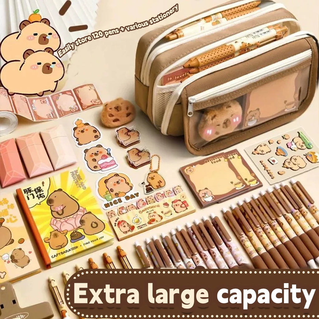 New Capybara Large Capacity Pencil Case Flip Cover Stationery Set Pencil Bag Simple Storage Bag Student School Office Supplies