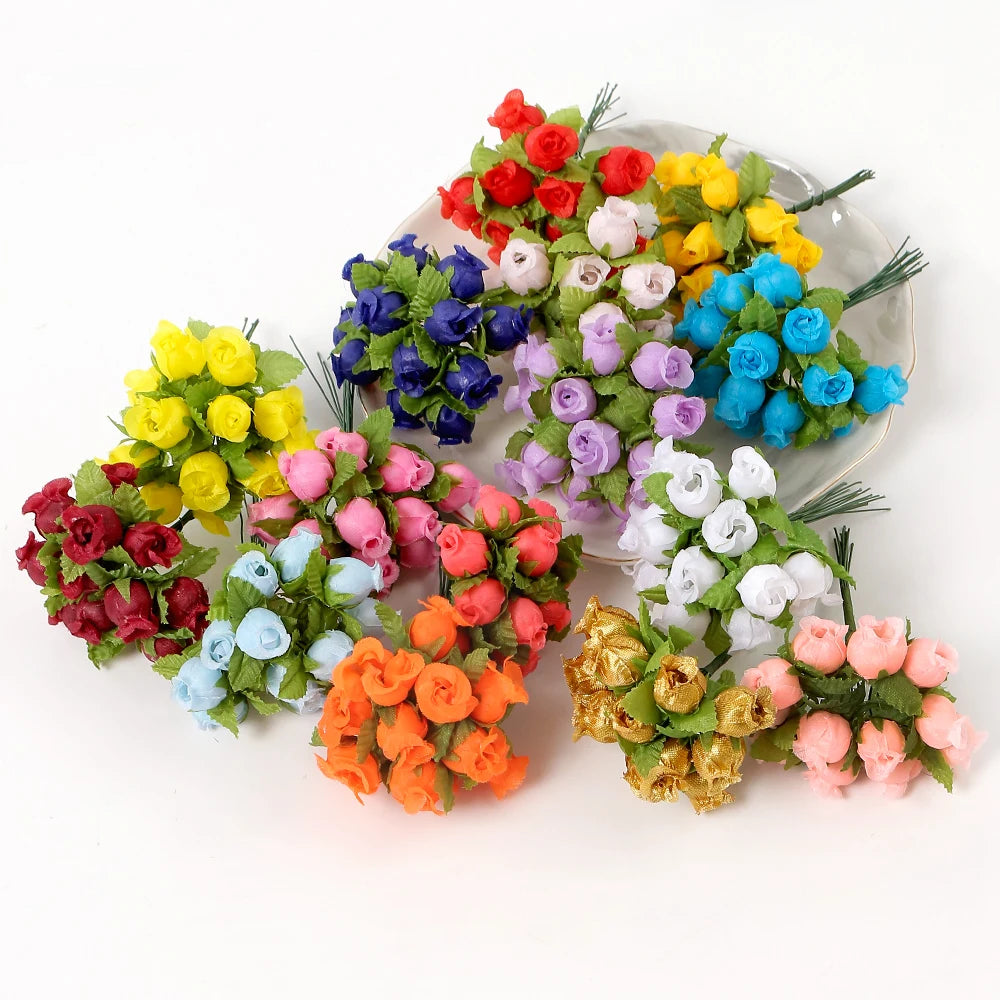 12Pcs Artificial Rose Flowers Bouquet Silk Fake Flower For Home Decor Wedding Decoration Craft Wreath New Year Gifts Accessories