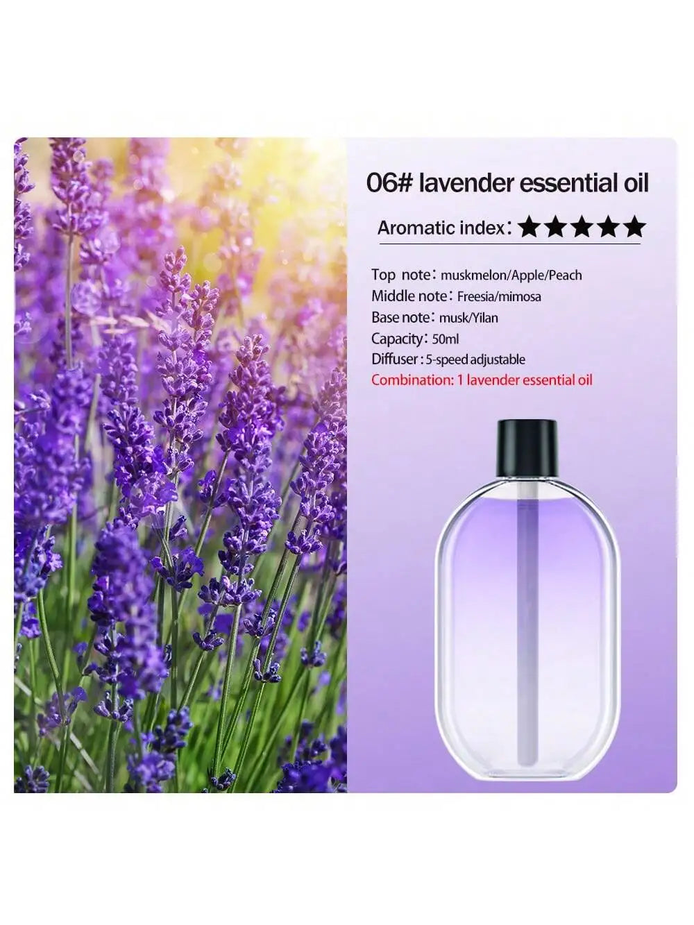 Diffusore portatile ricaricabile per aromaterapia, 5 velocità, deodorante