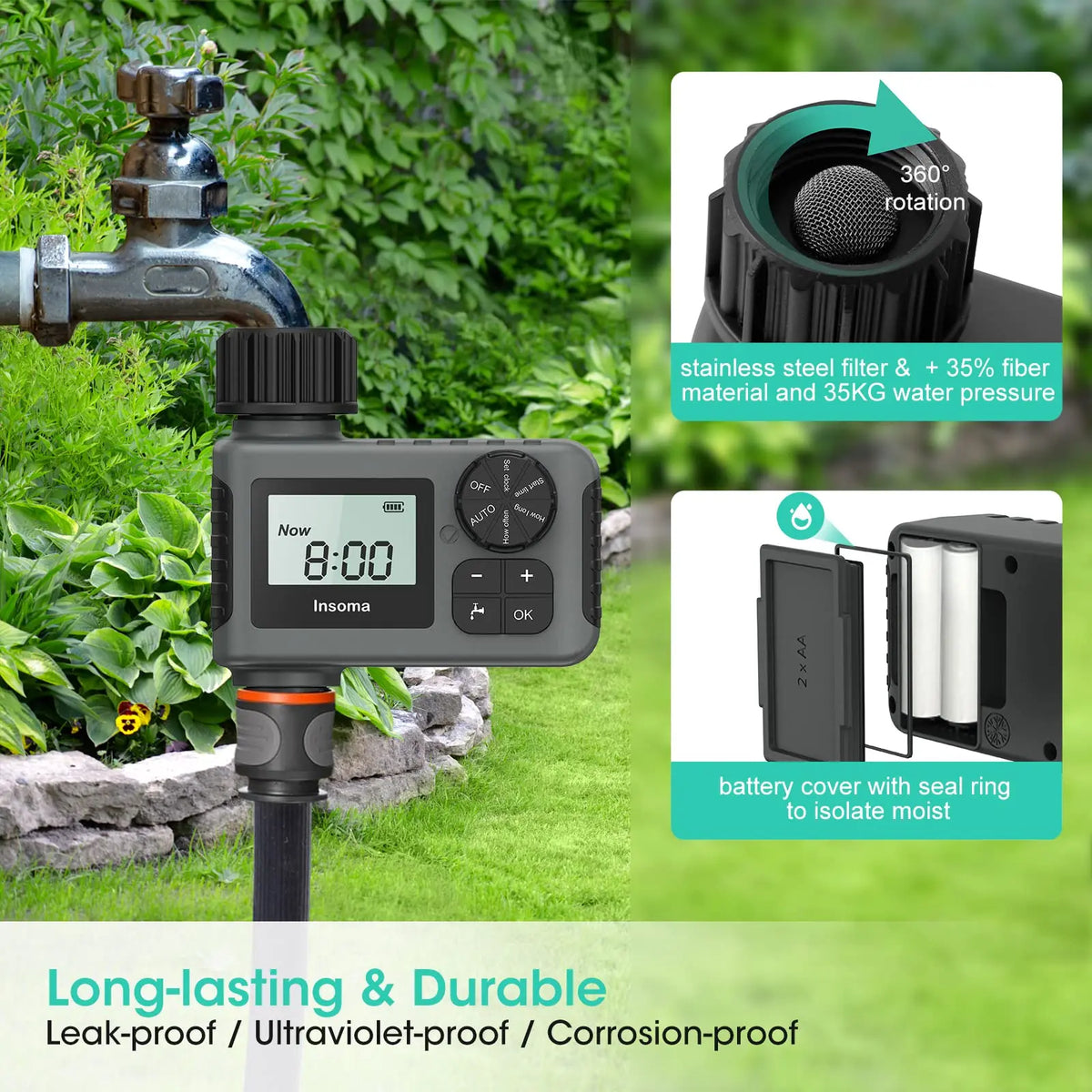Timer automatico per irrigazione con display LCD e protezione IPX7