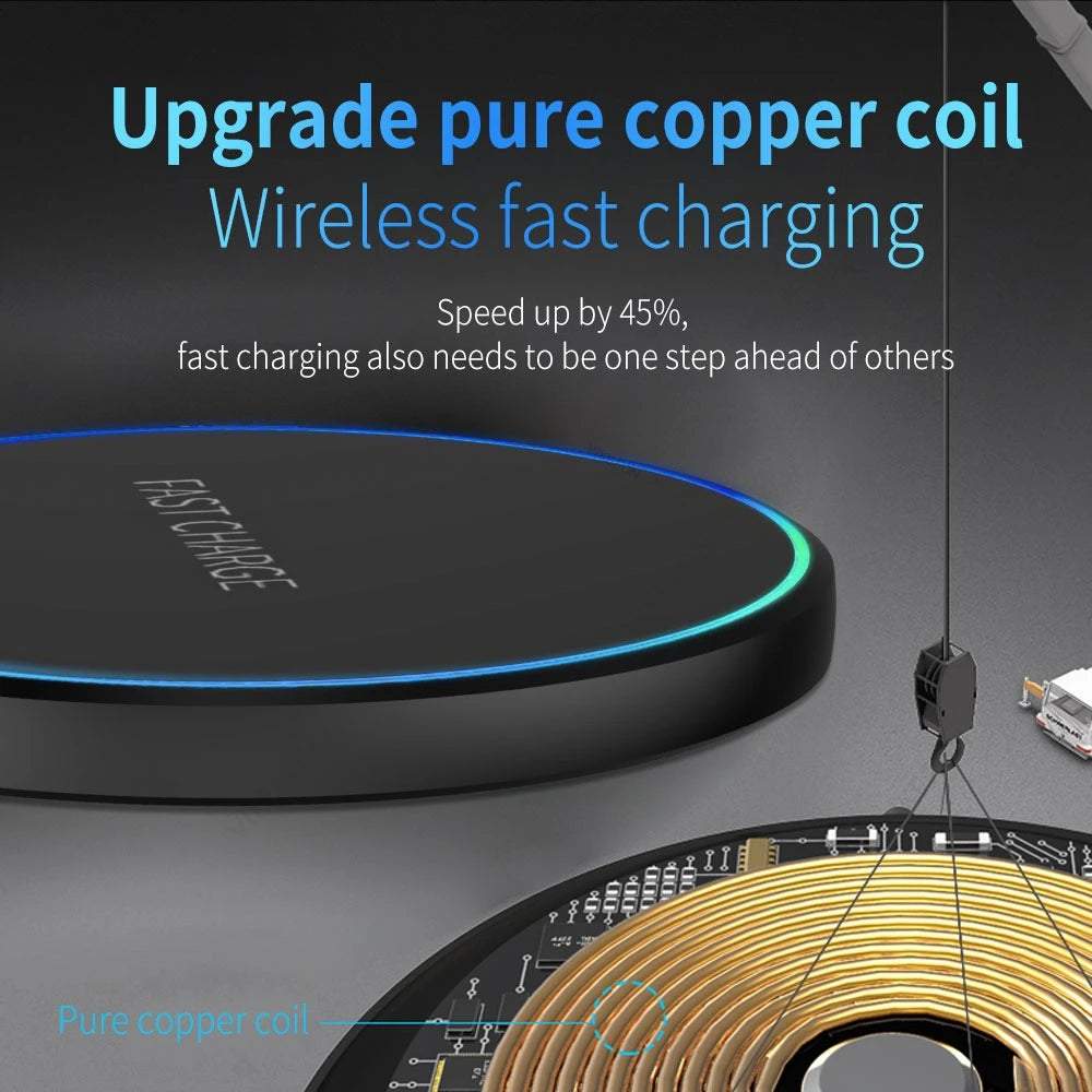 Station di ricarica wireless veloce 15W per iPhone e Android, LED e porta Type‑C