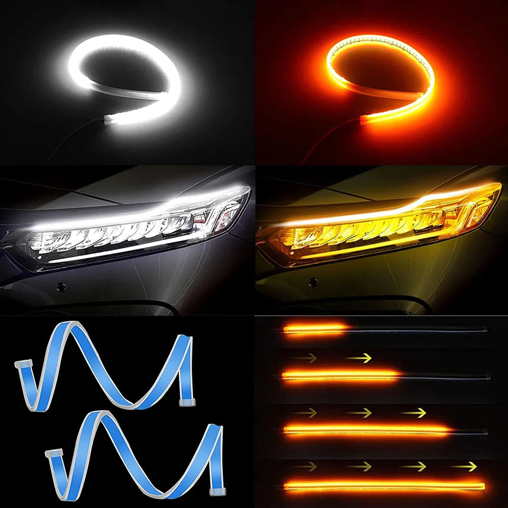Strisce LED DRL 2 pezzi per auto, impermeabili, flessibili, luce diurna e svolta