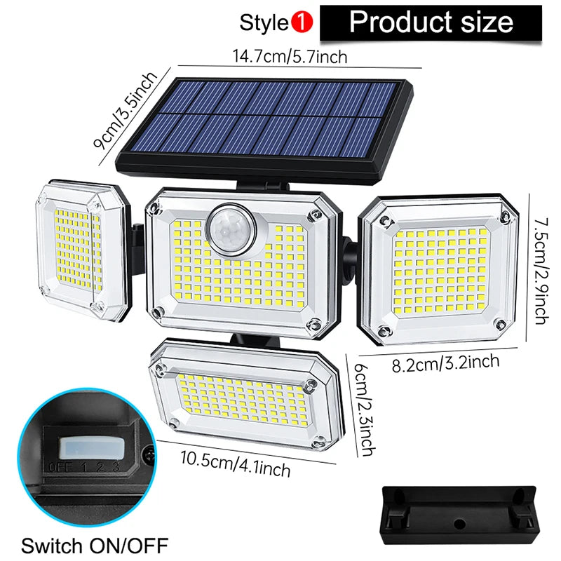 Lampada Solare da 20W IP65 con Testa Regolabile e 3 Modalità