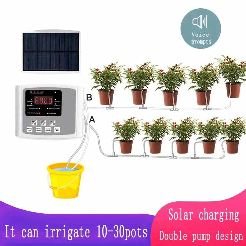 Irrigazione a goccia con timer doppio pompa, energia solare, controllo