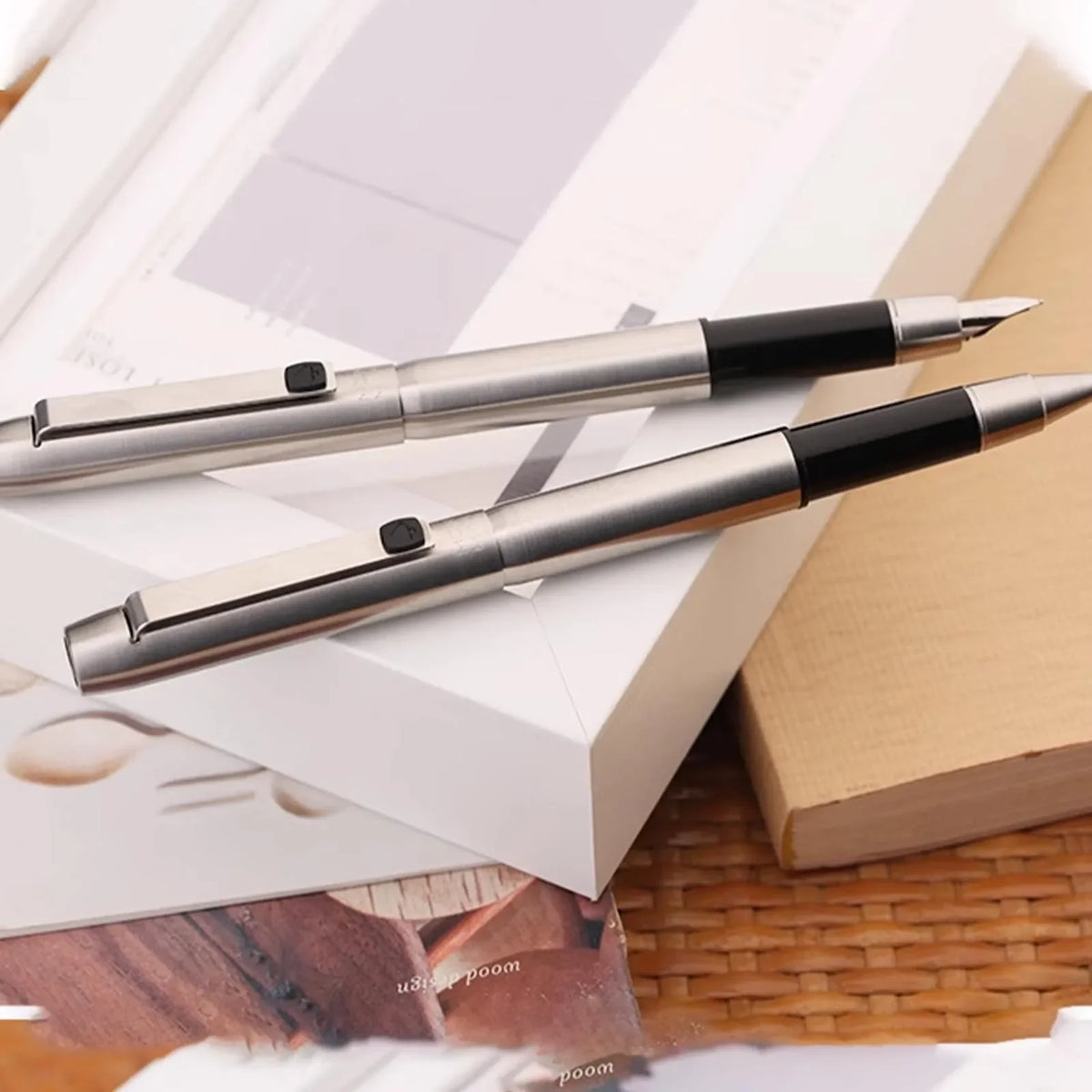 New Moonman B25 Fountain Pen Stainless Steel Imported F Nib Ink Absorber Dual Purpose Design High-end Office Stationery Supplies