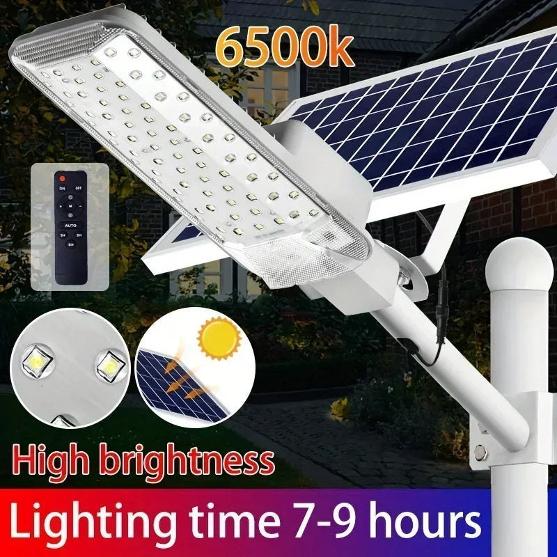 168 LED Solar Street Light Super Bright 2000W IP65 Waterproof Automatic Dusk To Dawn 6000mA All-Night Security for Garage Garden