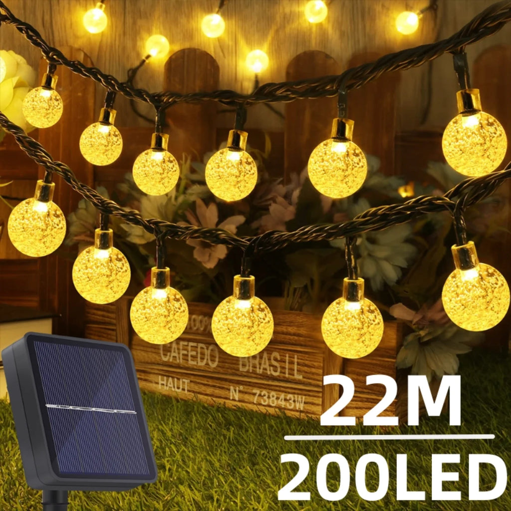 Luci a filo solari da giardino 200 LED globo cristallo, 8 modalità, impermeabili