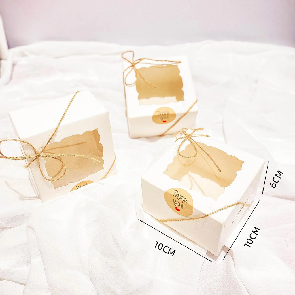 10/30/50Pcs Kraft Paper Open Window Gift Box Baking Cake Cup Favor Candy Packaging Boxes With Sticker Rope Wedding Party Decor