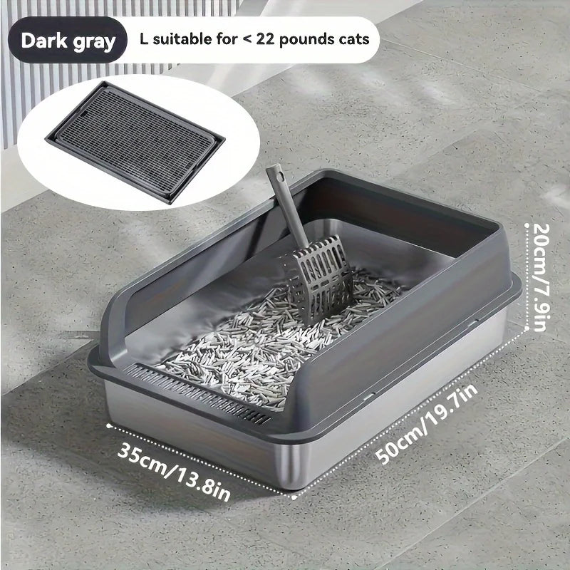 Lettiera per gatti extra large in acciaio inox con coperchio e tappetino…