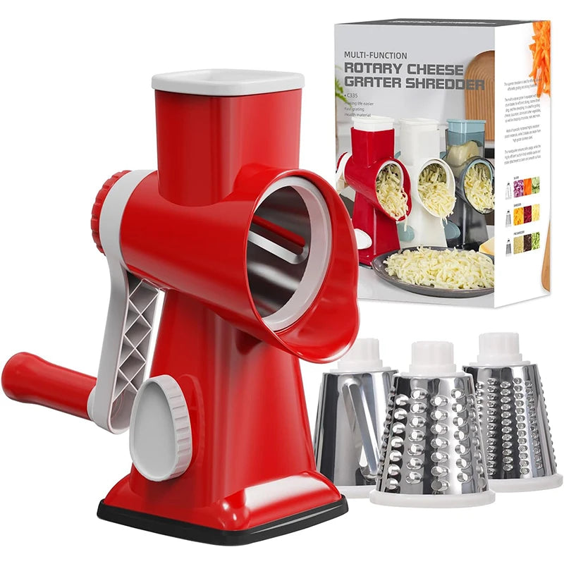Grattugia Rotante 3 in 1 per Formaggi, Verdure e Noci – Acciaio Inox