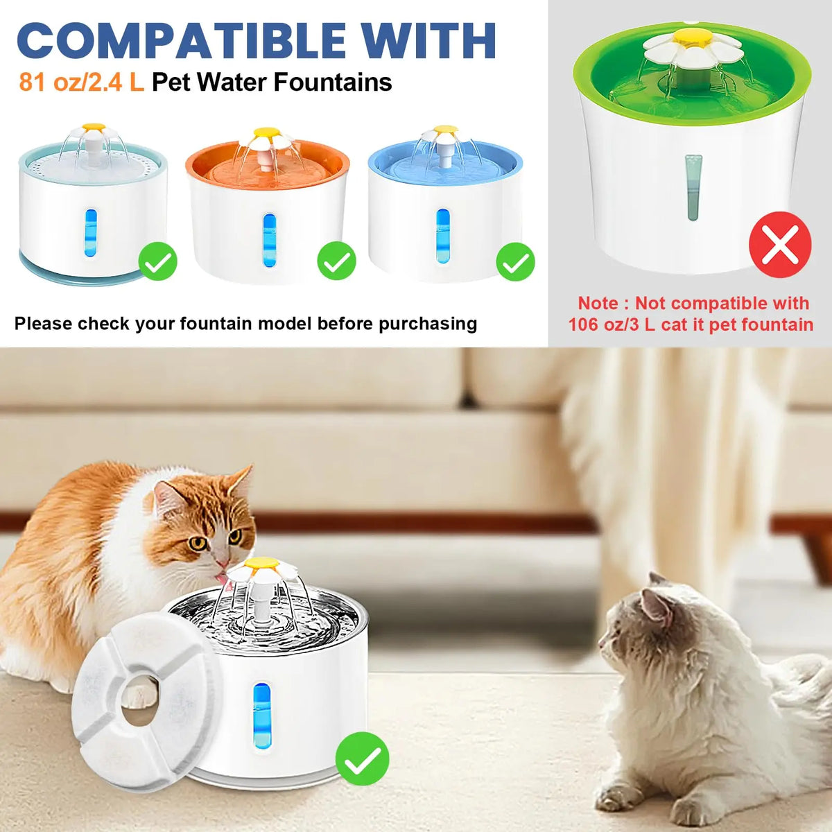 Filtri di ricambio per fontana d'acqua per gatti 2.4L - Set con carboni e spugne