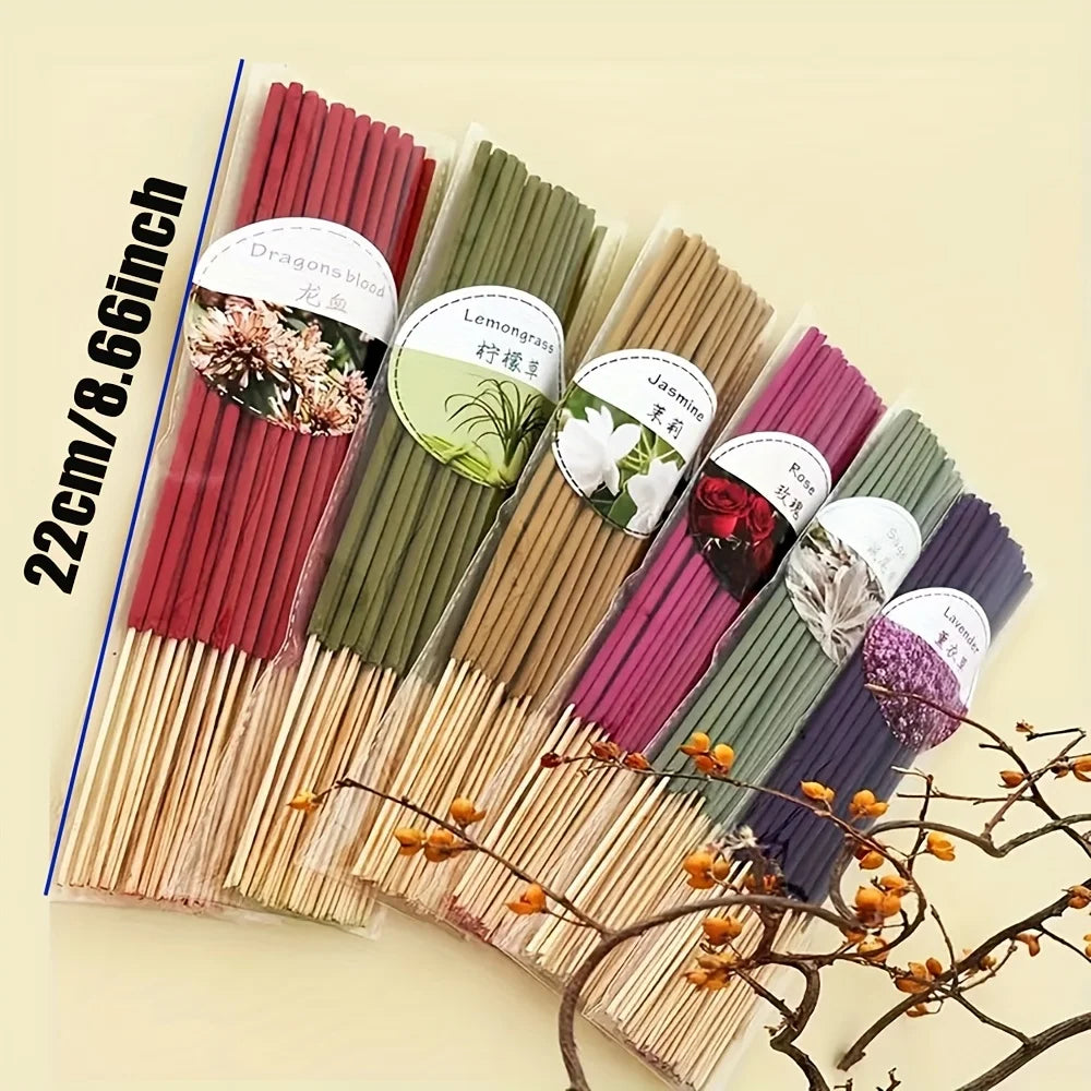 6 Sets of Approximately 126 High-Quality Incense Sticks - Including Shrubs, Lavender, Lemongrass, Dragon's Blood, Rose, Jasmine, Cherry Blossom, Suitable for Purification, Yoga Meditation, and Home Use - Perfect Gift with Lon
