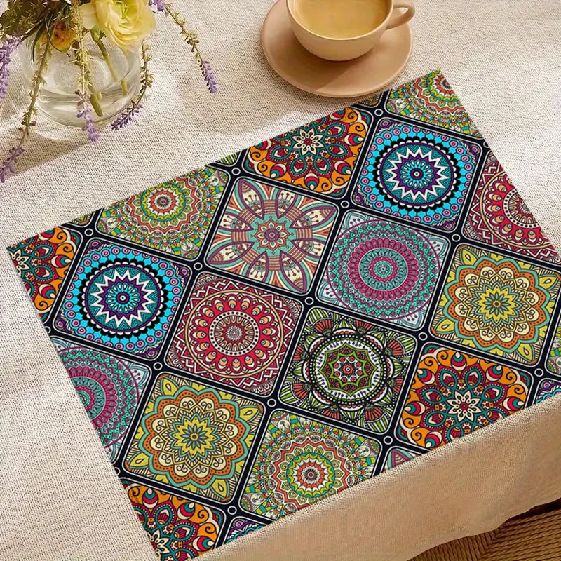 Set di 4 tovagliette Boho Mandala in lino 30x40 cm – Stile etnico messicano