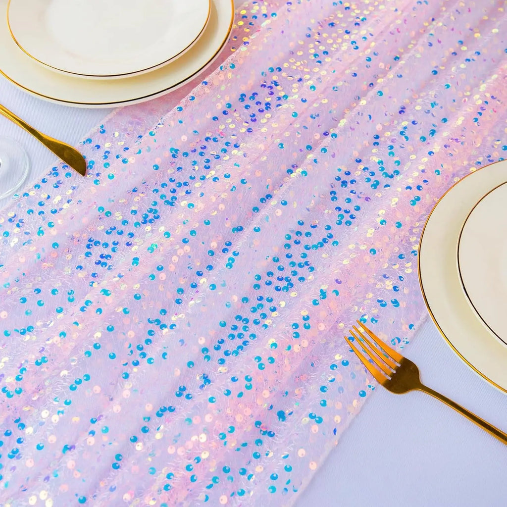 Glitter Iridescent Sequin Table Runner,Soft Wedding Dining Table Decoration For Bridal Baby Shower Girl Birthday Wedding Party