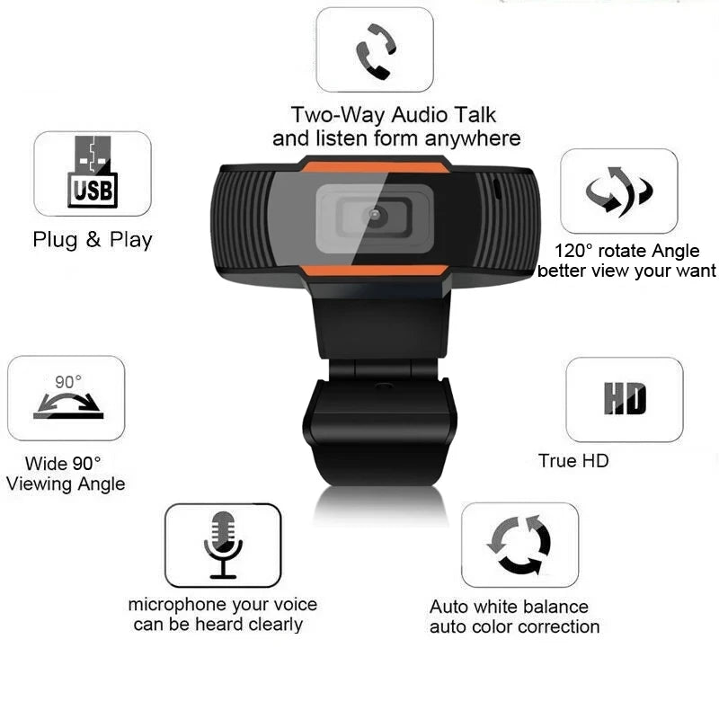 Webcam HD USB 1080p con microfono integrato e rotazione 30° per PC e laptop
