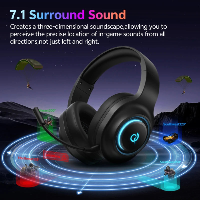 Cuffie Gaming Over-Ear Wireless 7.1 Surround, 50 mm, RGB e Mic Detrattile