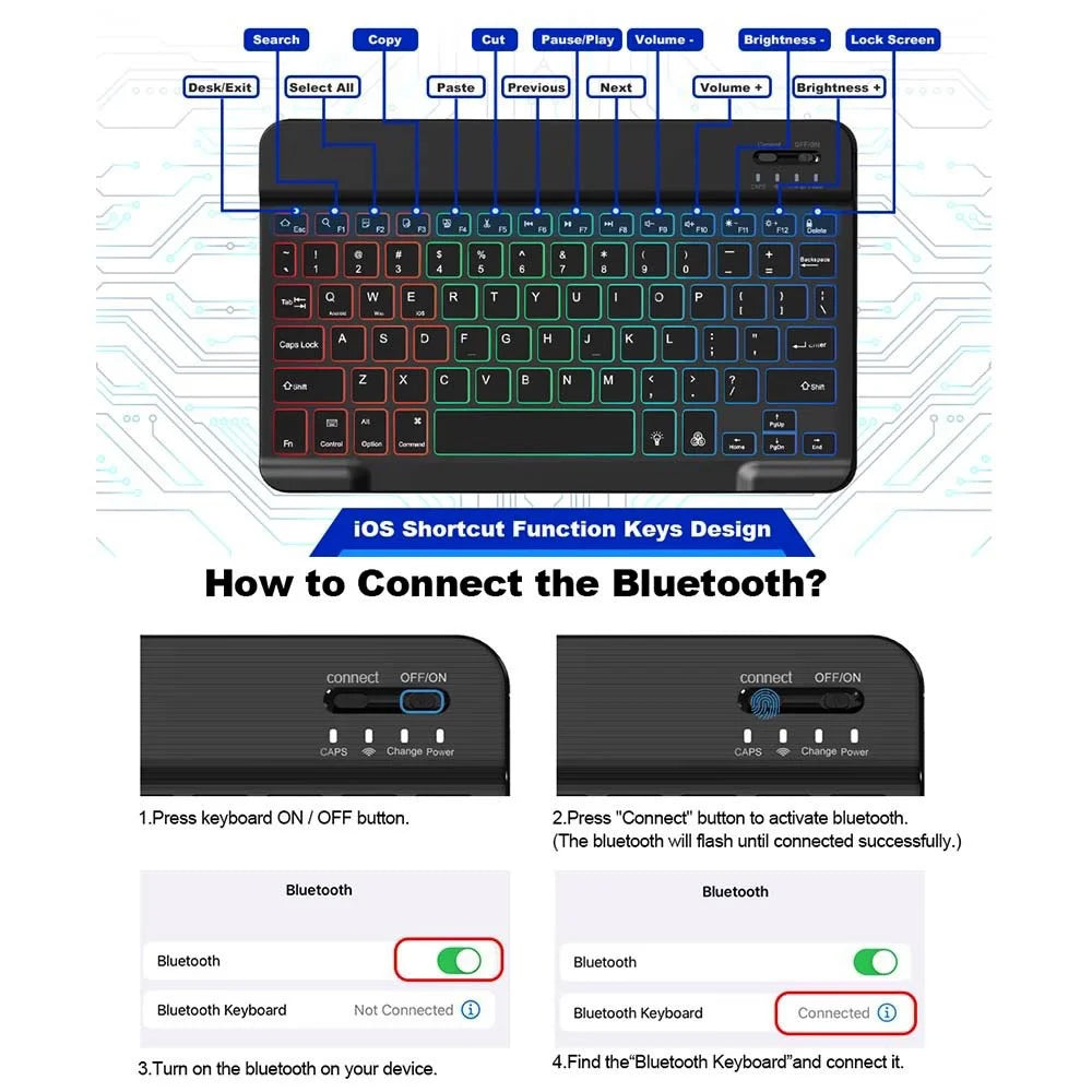 Tastiera Bluetooth retroilluminata con mouse – Compatibile iOS, Android, Windows