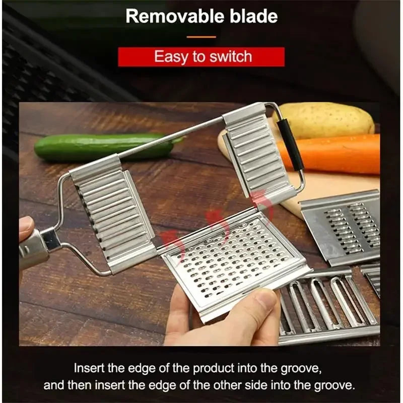 Affettatrice 4 in 1 per Verdure in Acciaio Inox – Taglio, Grattugia e Julienne