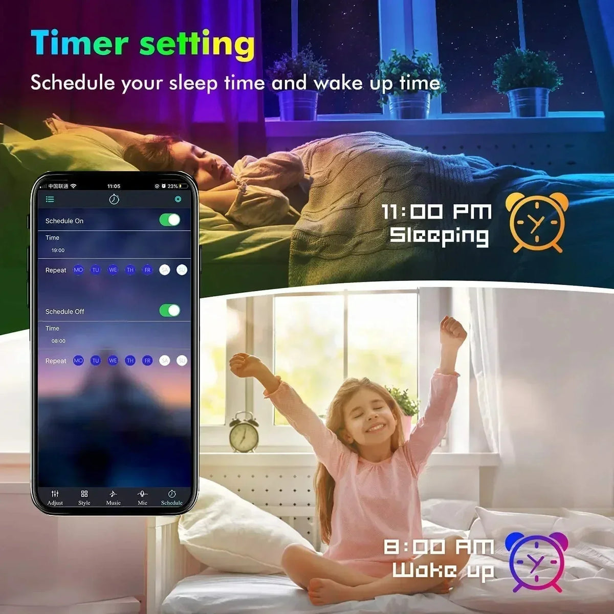 Nastro LED RGB 5050 Bluetooth APP, Musica Sync, Tagliabile, 1-5 Metri