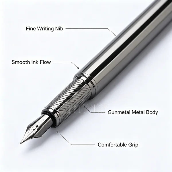 Penna stilografica metallica premium grigio argento, punta 0.5 mm – eleganza…