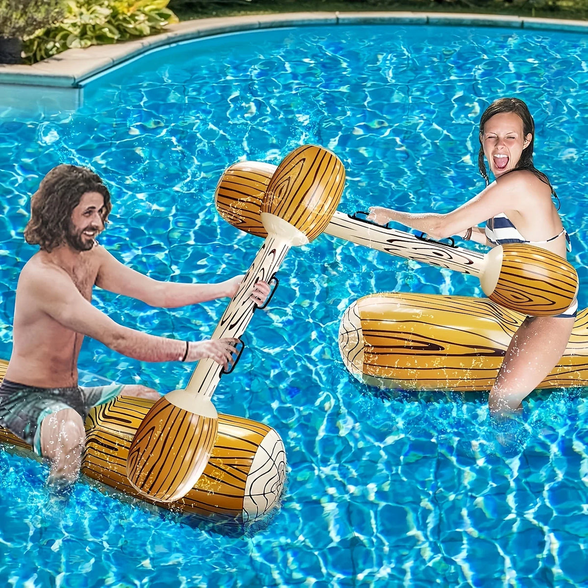 Fun Water Game with Inflatable Floating Wood Grain Patterned Bumper, Suitable for Outdoor Beaches, Pool Parties