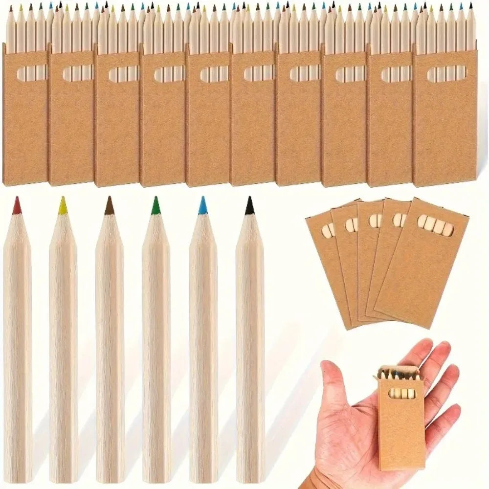 Set di 6 matite colorate mini Kawaii in legno – regalo ideale per scuola