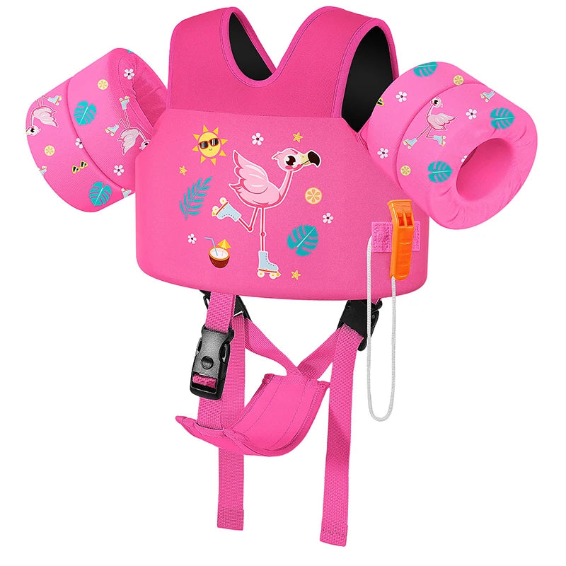 Gilet de natation pour tout-petits, brassards de natation pour enfants 7 à 32 kg, flotteurs de piscine à motifs avec sangle d'entrejambe pour enfants