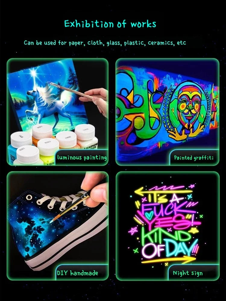 Pigmento acrilico fluorescente 58 ml glow in dark – DIY festa