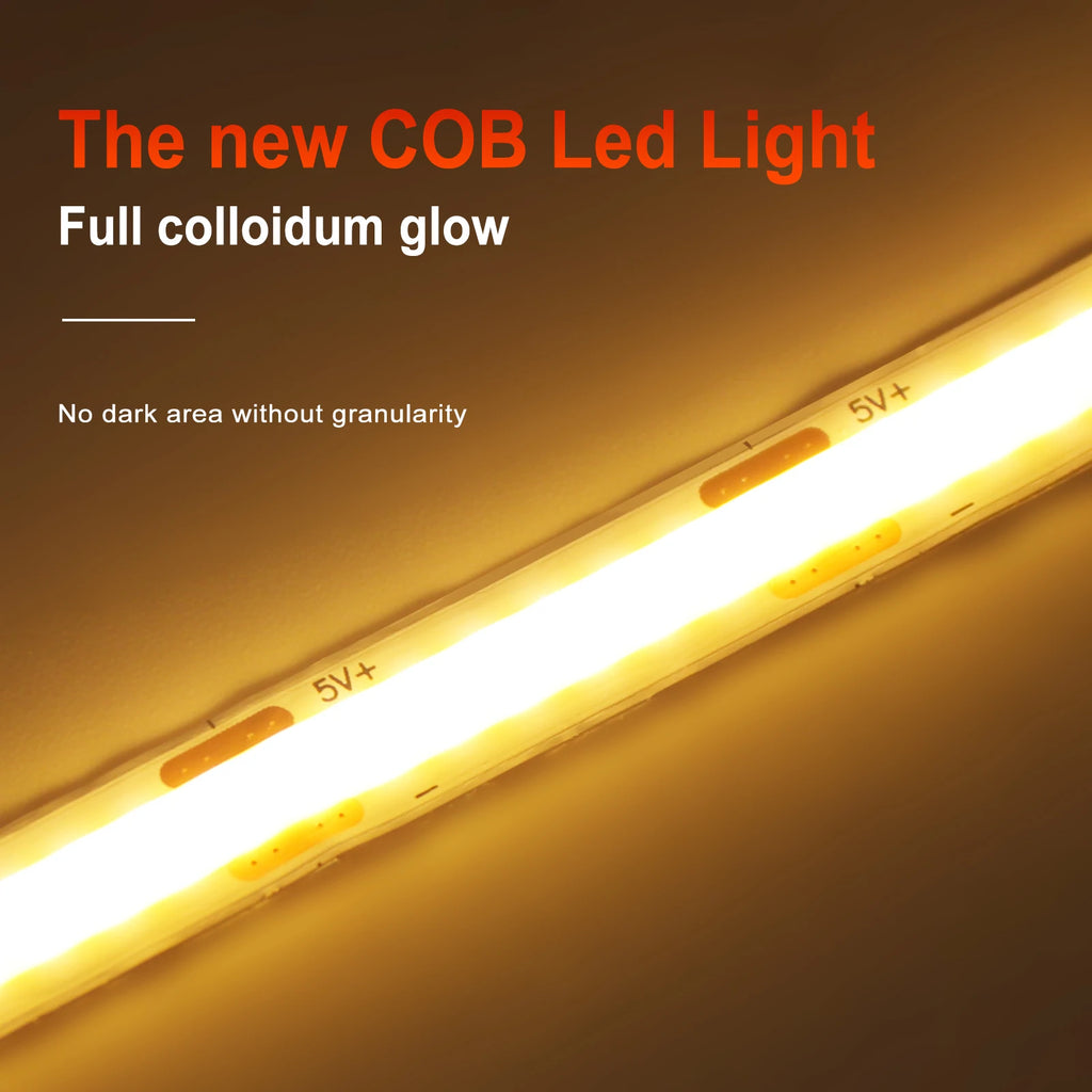 Striscia LED COB 5V 320 LED/m, alimentata da 3 AA, colori 3000‑6000K, 0,5‑5 m
