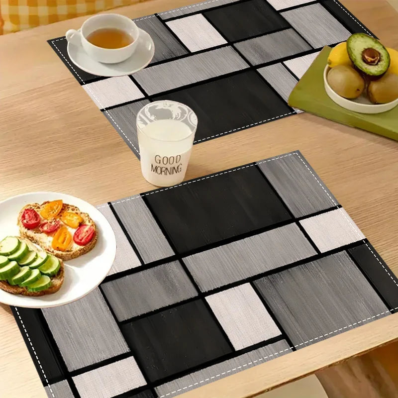 Set da 4 tovagliette in lino geometrico nero e grigio – per tavola, cucina e…