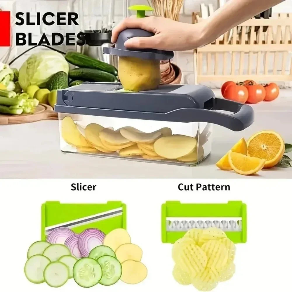 Affettatore e Tritacolture Multifunzionale 14/16 in 1 per Verdure e Frutta