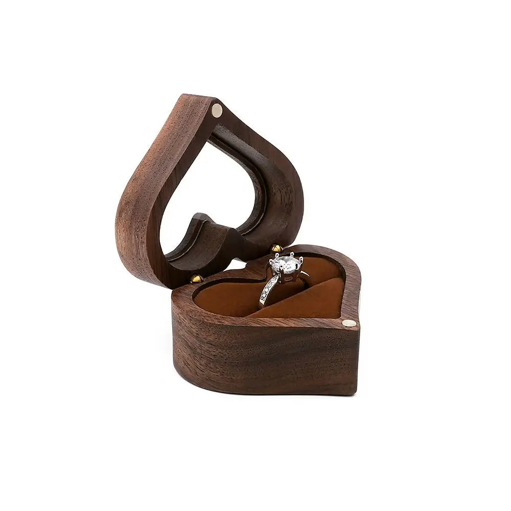 1Pcs Oval Wooden Retro Jewelry Box Lover Ring Display Box Engagement Wedding Couples Ring Storage Holder Love Gift Earrings Case