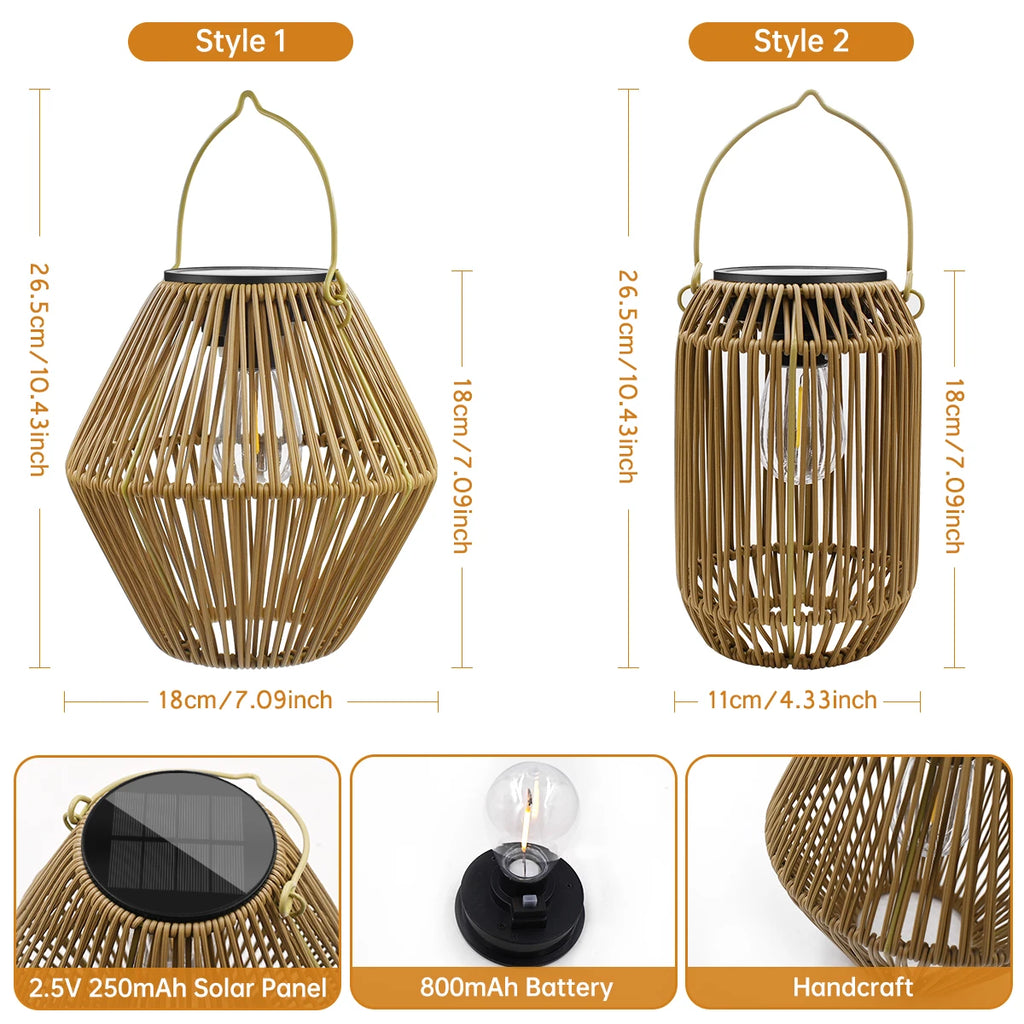 Lanterna solare in rattan impermeabile IP65 per giardino e patio