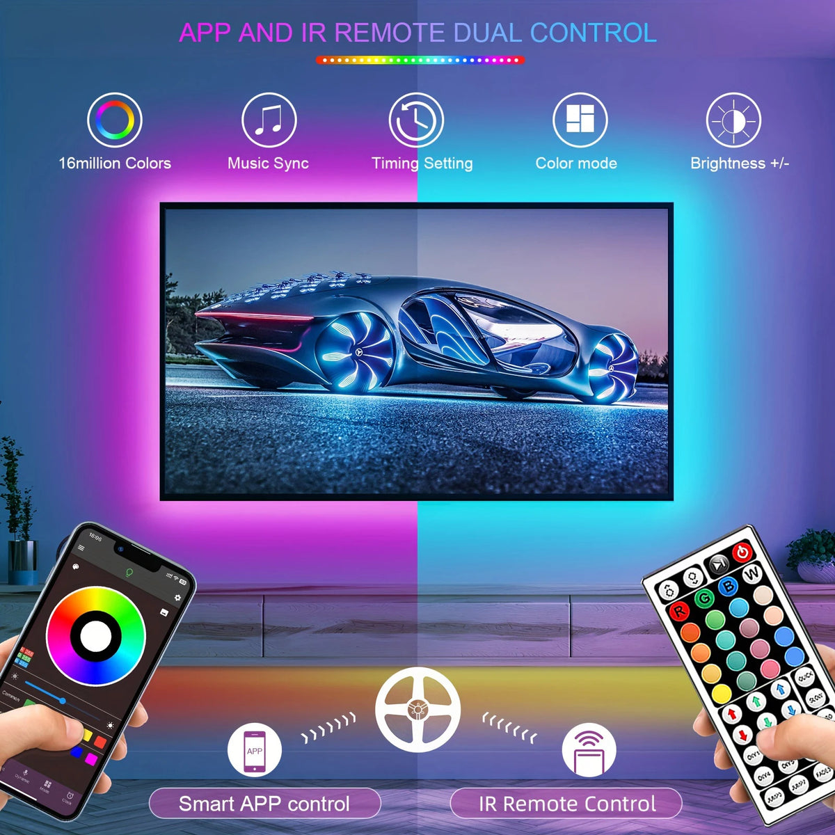 Striscia LED RGB con APP e Telecomando — 5M fino a 30M per Camera e TV