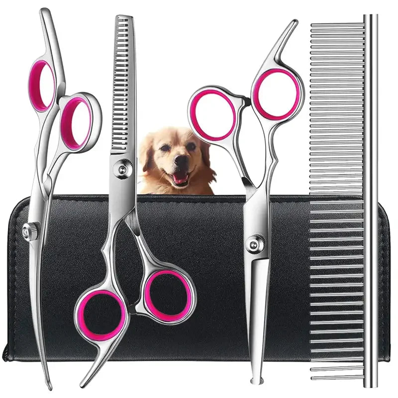 Forbici per toelettatura cani in acciaio inox, testa rotonda sicura, 4 pezzi