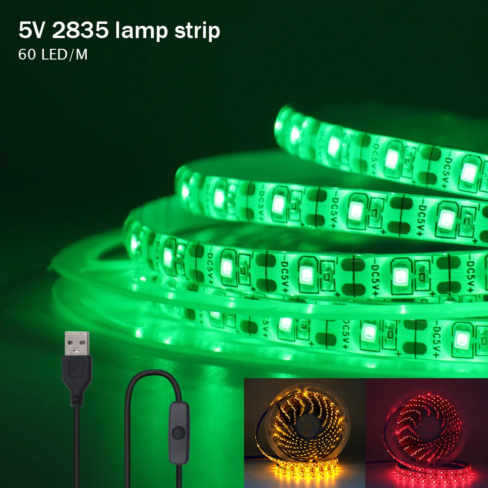 Striscia LED USB 5V SMD 2835, 60 LED/m, colori RGB, flessibile, 1‑5 m