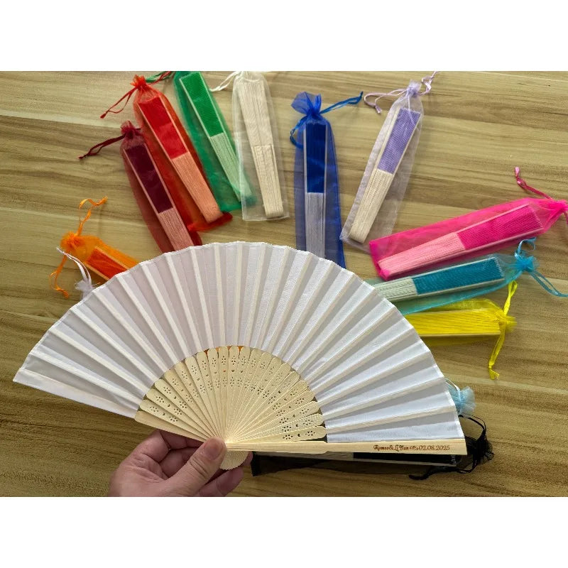 20-100pcs  Personalized Engraved Silk Hand Fan Wedding Fold Fan Vintage Fans Customized Wedding Favor