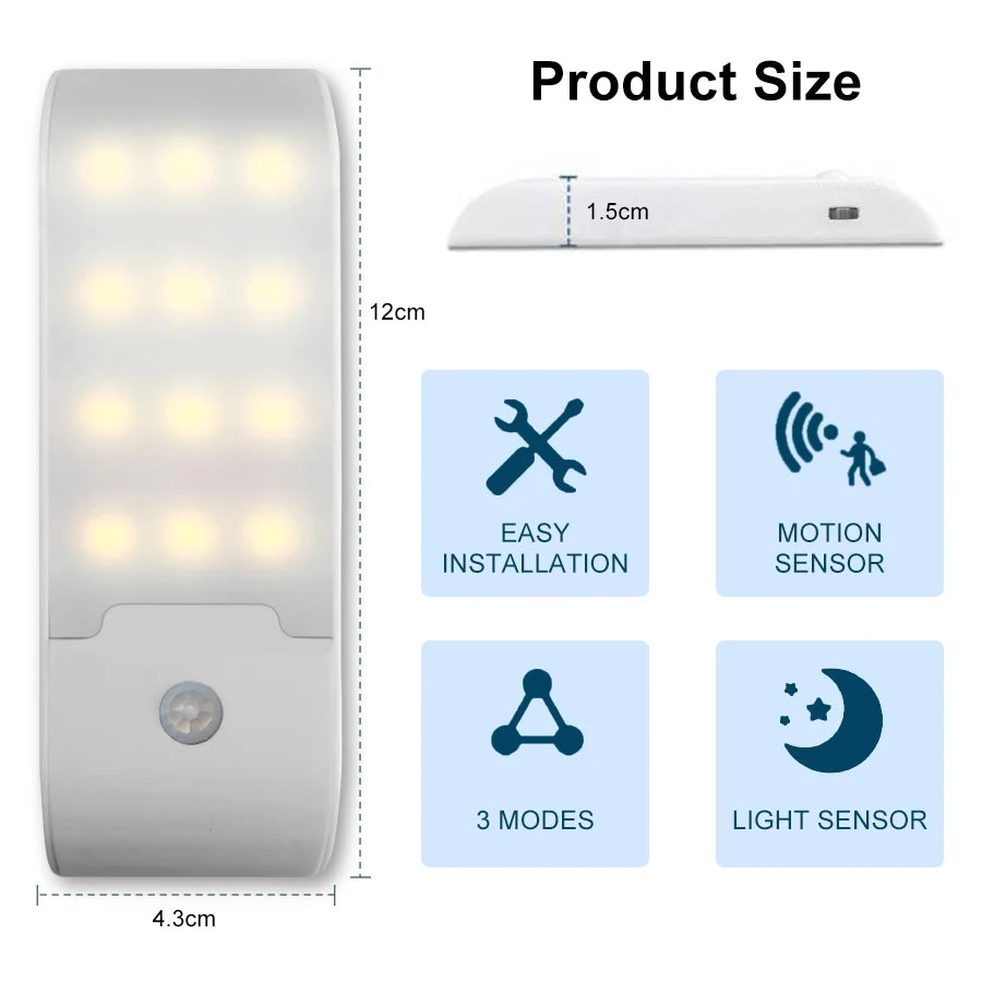 Lampada notturna 12 LED con sensore di movimento ricaricabile USB, alta…