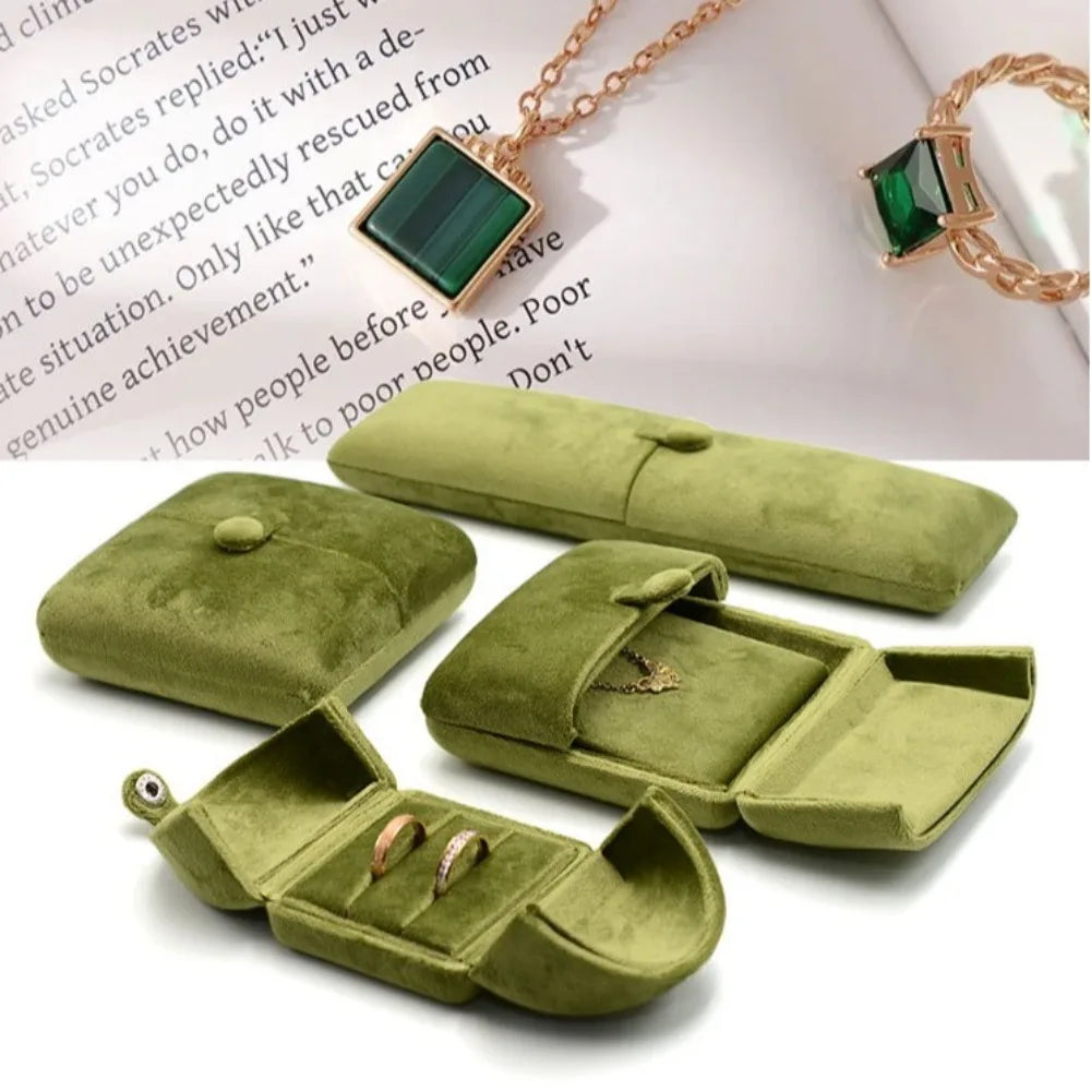 Fashion Velvet Necklace Storage Box Double Door Multi-functional Jewelry Display Box Solid Color Rings Bearer Box