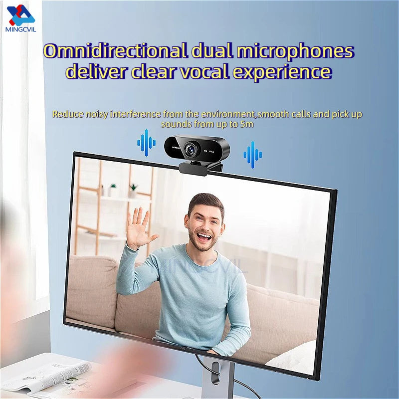 Webcam Mini HD 1080p con microfono USB Plug‑and‑Play per videochiamate