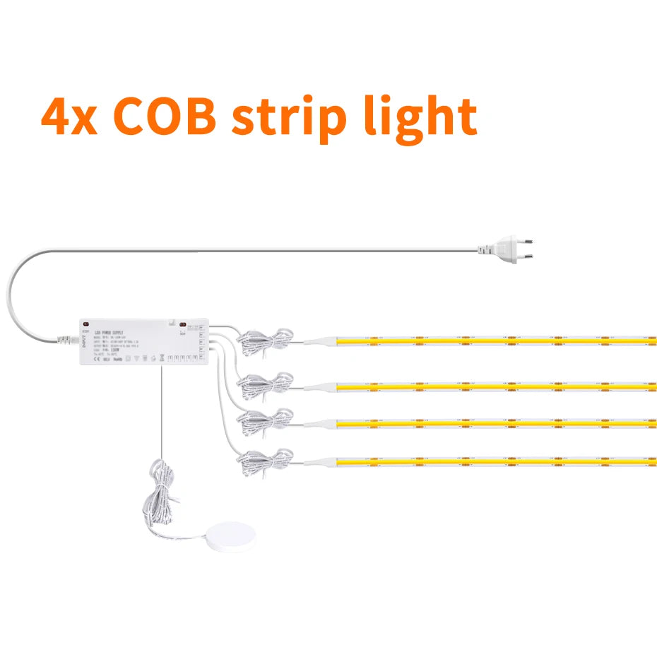 1m-5m COB Led Strip Cabinet Light DC 24V Penetrable Wood Touch Dimmer Switch Wardrobe Cupboard Showcase Pantry DIY Lights Strip
