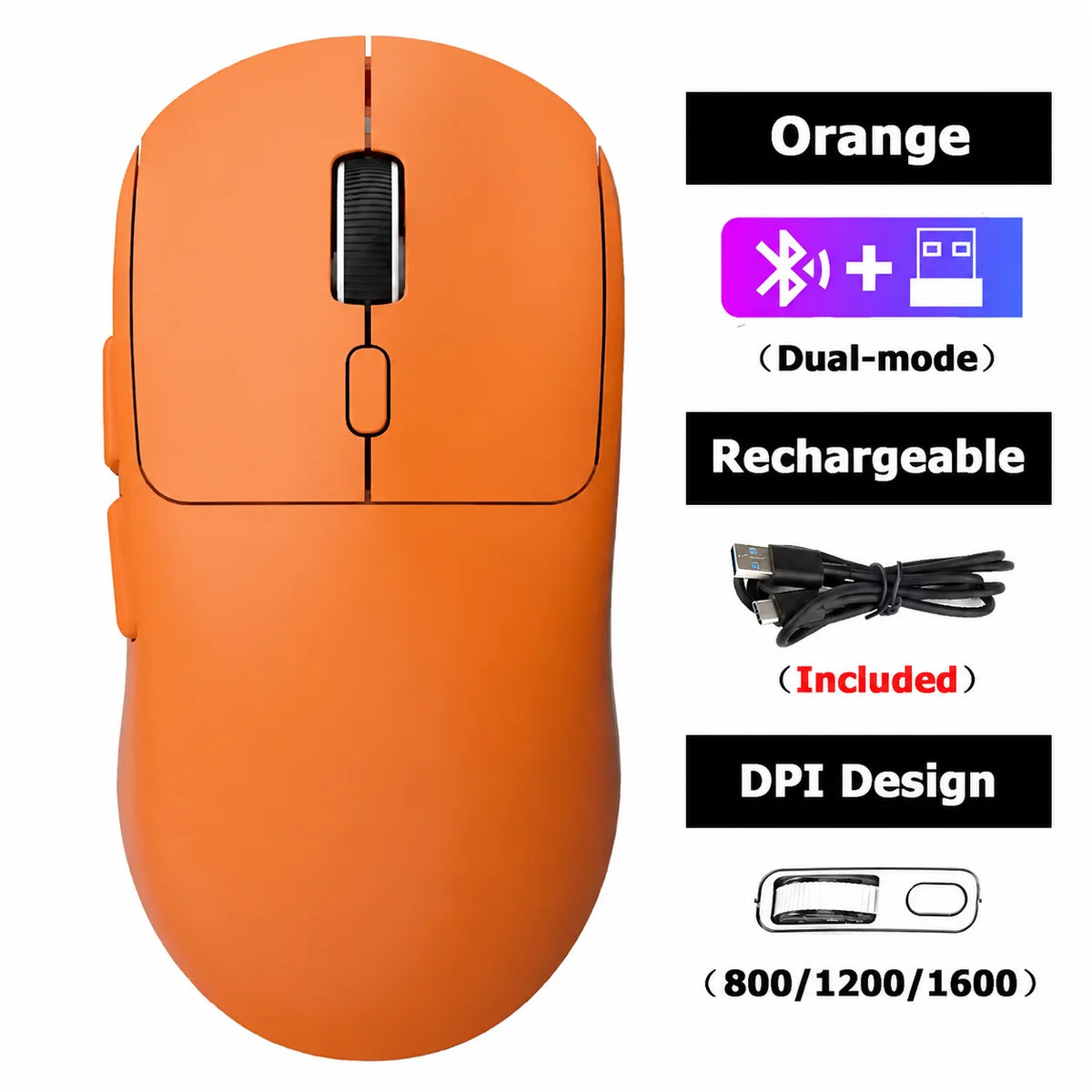 2.4 GHz mute wireless mouse – 4 colors, rechargeable, ergonomic, dual-mode Bluetooth
