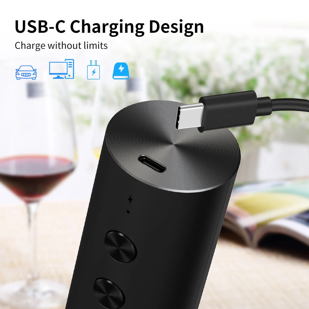 Apribottiglie elettrico 4‑in‑1 ricaricabile USB con fermavino e versatore