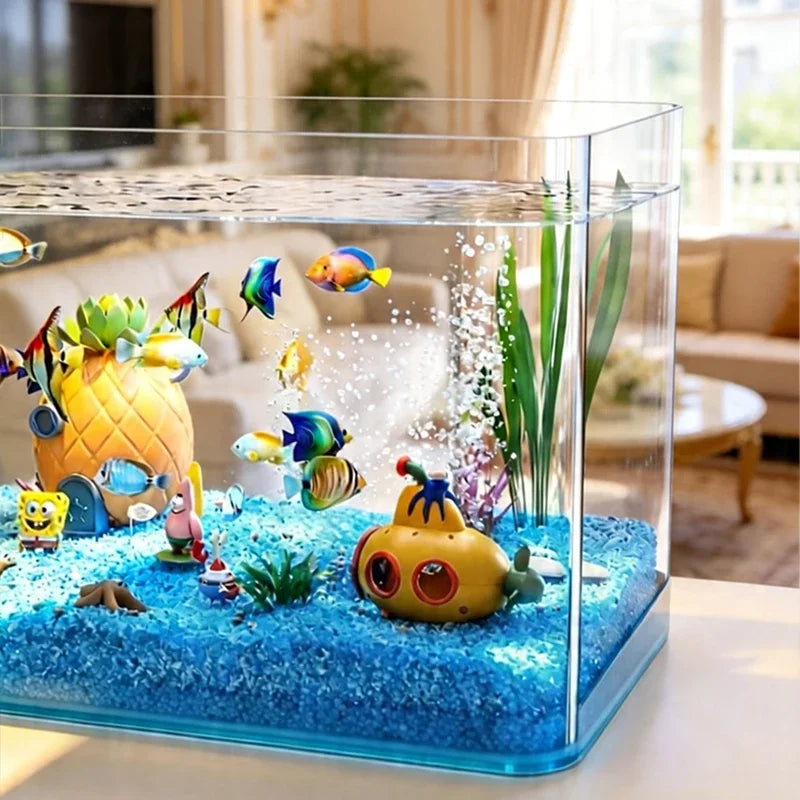 Acquario da tavolo trasparente a forma trapezoidale, per casa e ufficio