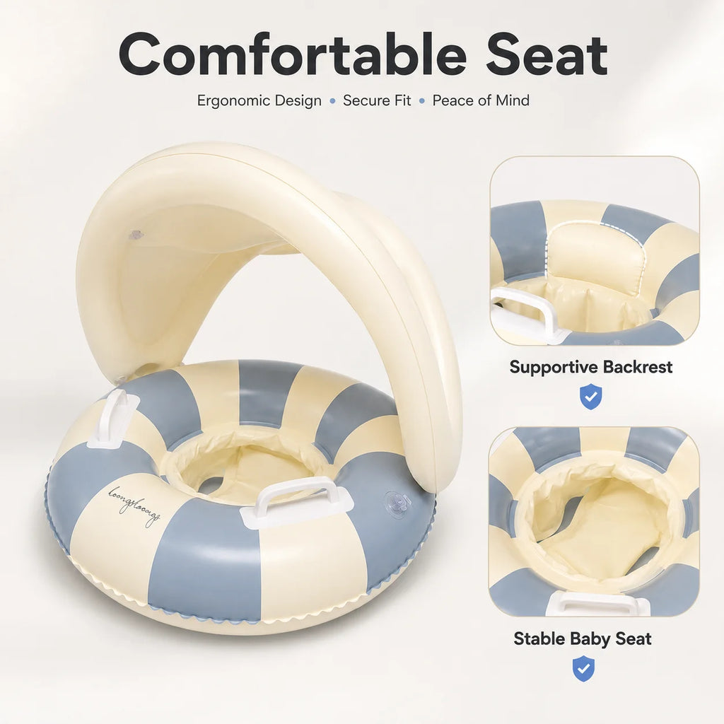 Gonfiabile Baby Swim Ring con Copertura Solare – Sedile a Strisce per Bambini