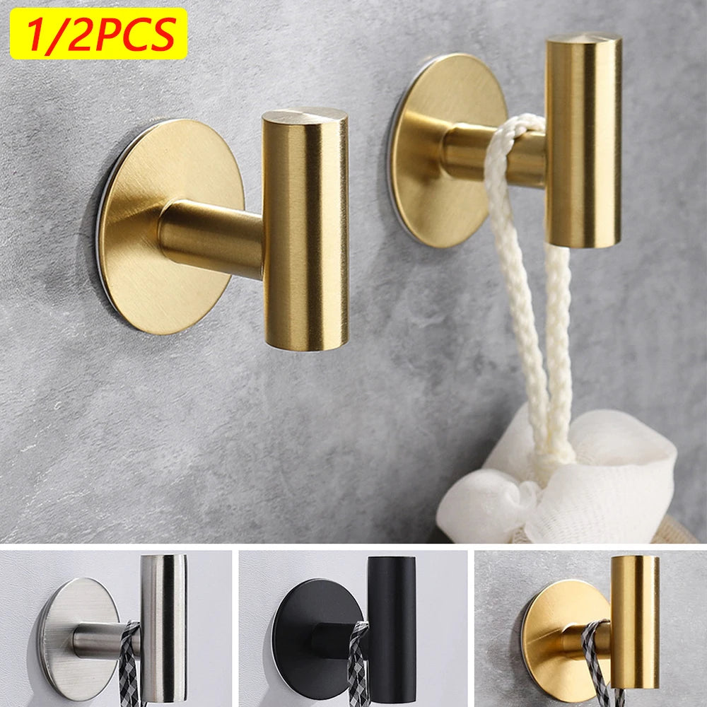 Ganci a muro adesivi in acciaio inox – set 2 per asciugamani e cappotti