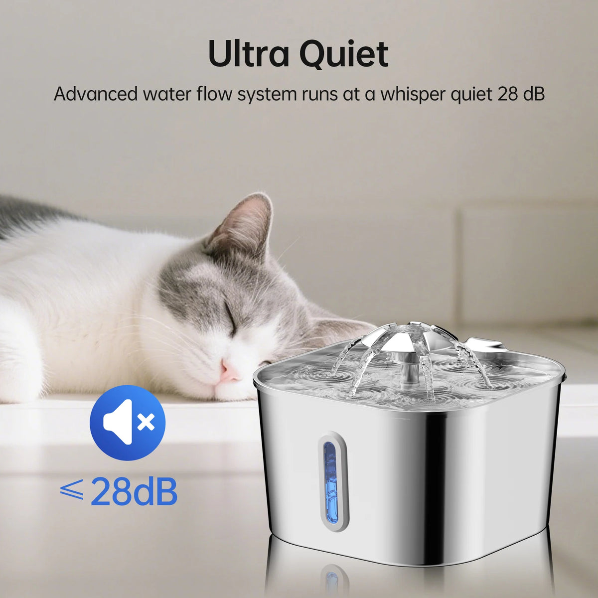 Fontana per gatti automatica 2.2L in acciaio inox con filtro e pompa silenziosa